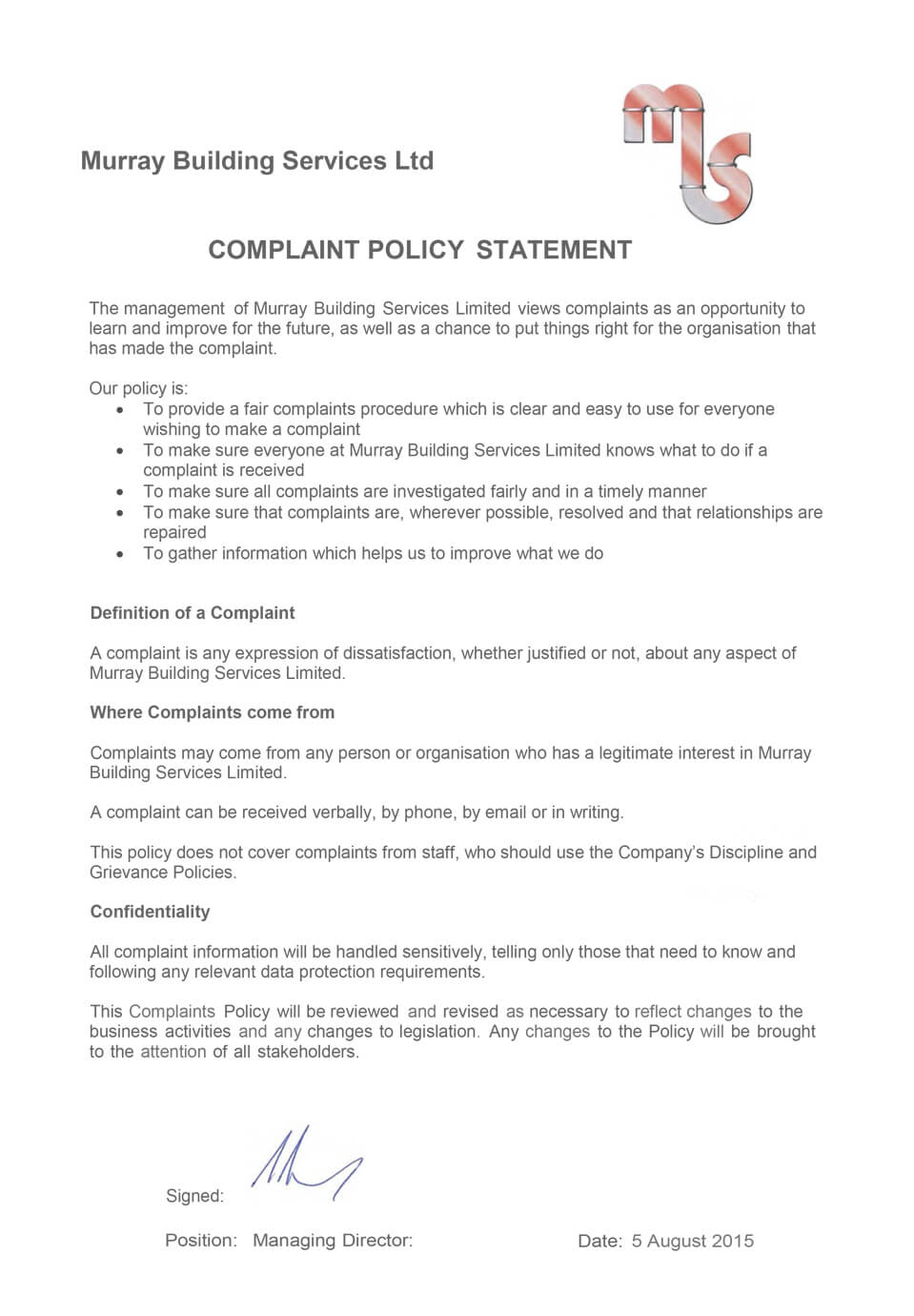 complaint policy