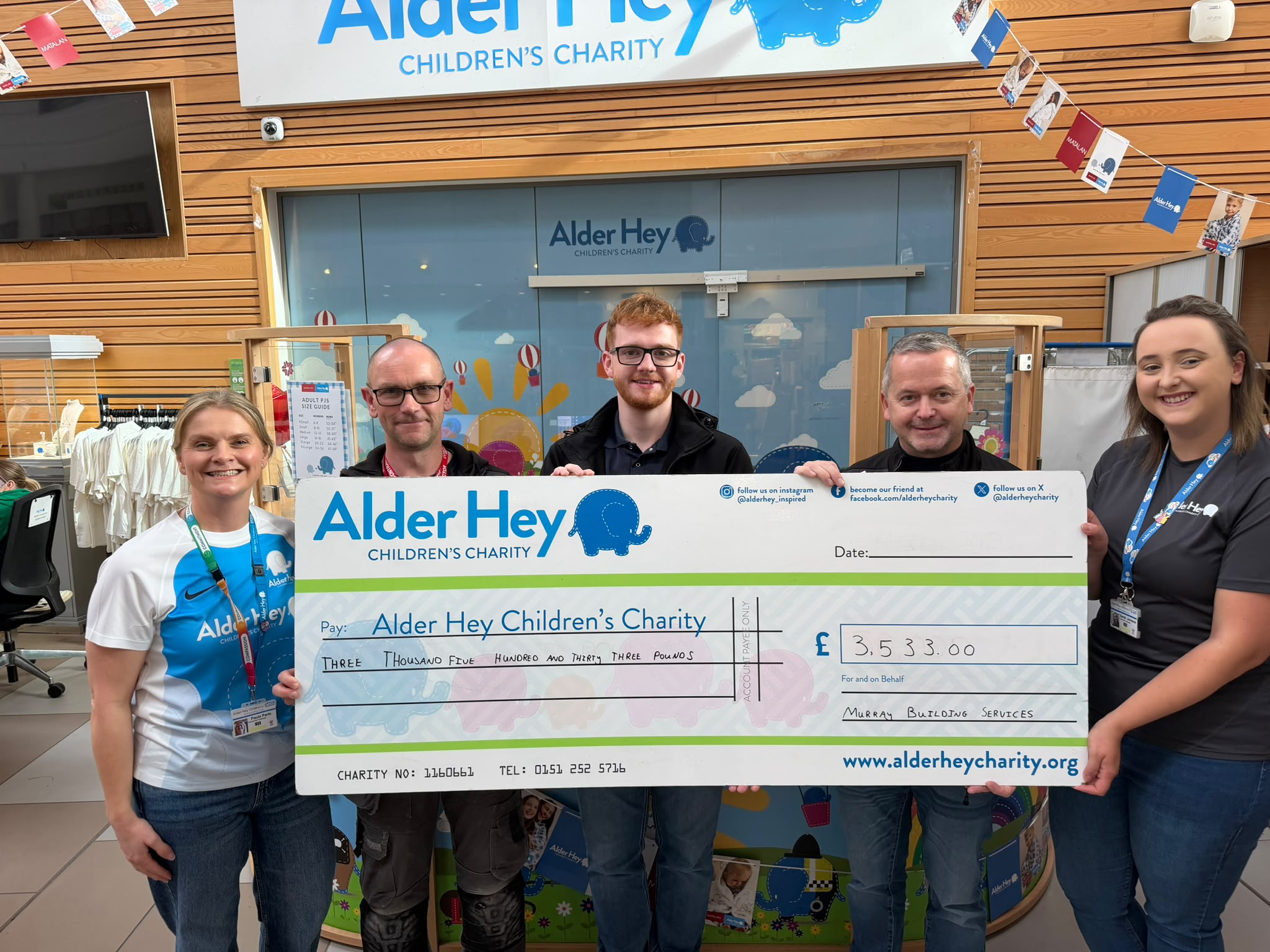 Alderhey Cheque Presentation from Three PEaks Challenge